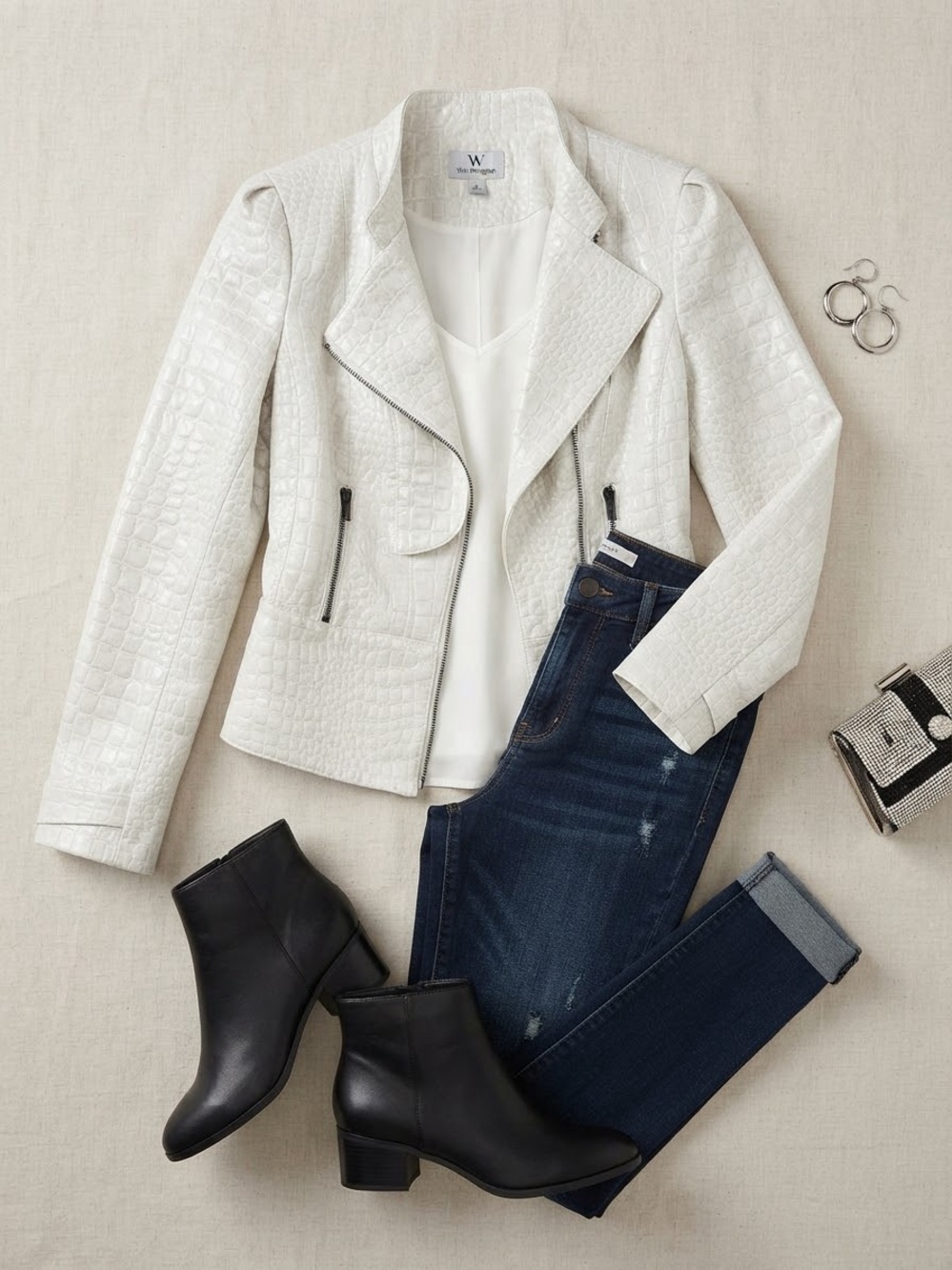 Worthington White Croc-Embossed Faux Leather Moto Jacket